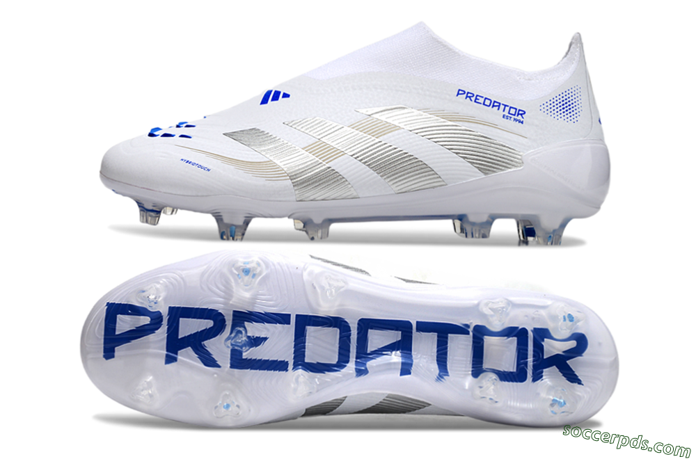 Adidas Predator Laceless Elite 25 FG Low-Tops Football Boots - White/Blue/Silver 0