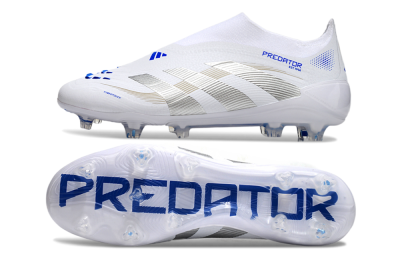 Adidas Predator Laceless Elite 25 FG Low-Tops Football Boots - White/Blue/Silver