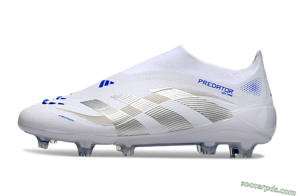 Adidas Predator Laceless Elite 25 FG Low-Tops Football Boots - White/Blue/Silver 2