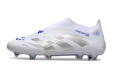 Adidas Predator Laceless Elite 25 FG Low-Tops Football Boots - White/Blue/Silver
