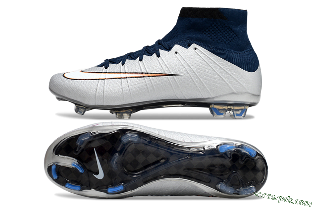 Nike Air Zoom Mercurial Superfly 4 CR7 FG High-Tops Football Boots - White/Blue/Yellow 0