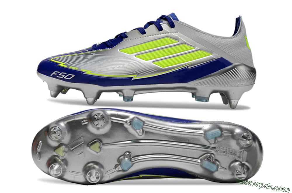 Adidas F50 Elite SG Low-Tops Football Boots - Silver/Yellow/Blue 0
