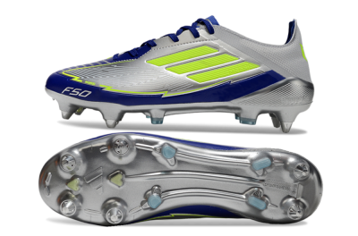 Adidas F50 Elite SG Low-Tops Football Boots - Silver/Yellow/Blue
