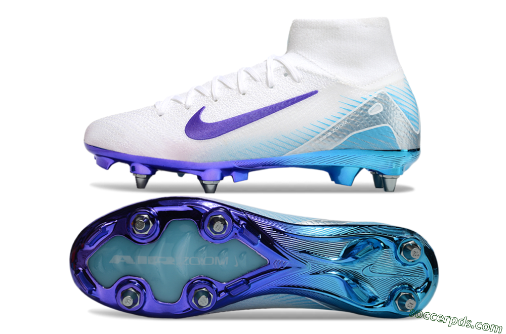 Nike Air Zoom Mercurial Superfly 10 Elite SG High-Tops Football Boots - White/Purple/Jade 0