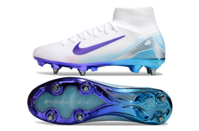 Nike Air Zoom Mercurial Superfly 10 Elite SG High-Tops Football Boots - White/Purple/Jade