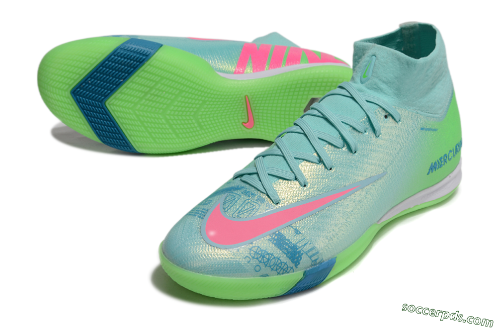 Nike Air Zoom Mercurial Superfly 10 Elite IC High-Tops Football Shoes - Jade/Pink/Yellow 3