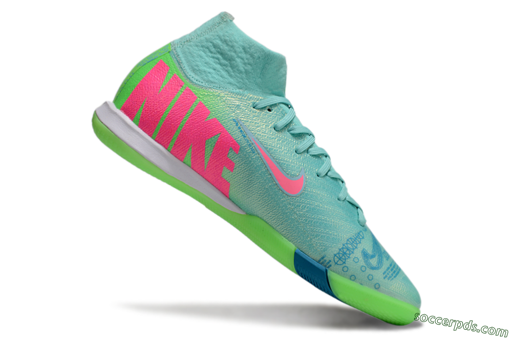 Nike Air Zoom Mercurial Superfly 10 Elite IC High-Tops Football Shoes - Jade/Pink/Yellow 4