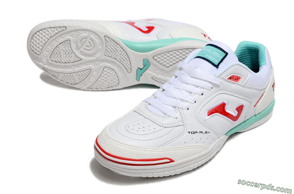 Joma Top Flex IC Low-Tops Football Shoes - White/Red/Jade 3