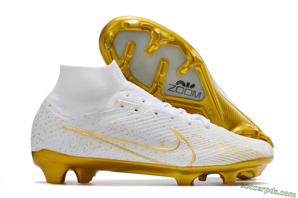 Nike Air Zoom Mercurial Superfly 9 Elite FG High-Tops Football Boots - White/Gold 1