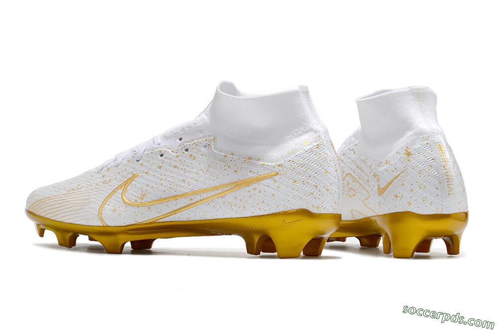 Nike Air Zoom Mercurial Superfly 9 Elite FG High-Tops Football Boots - White/Gold 5