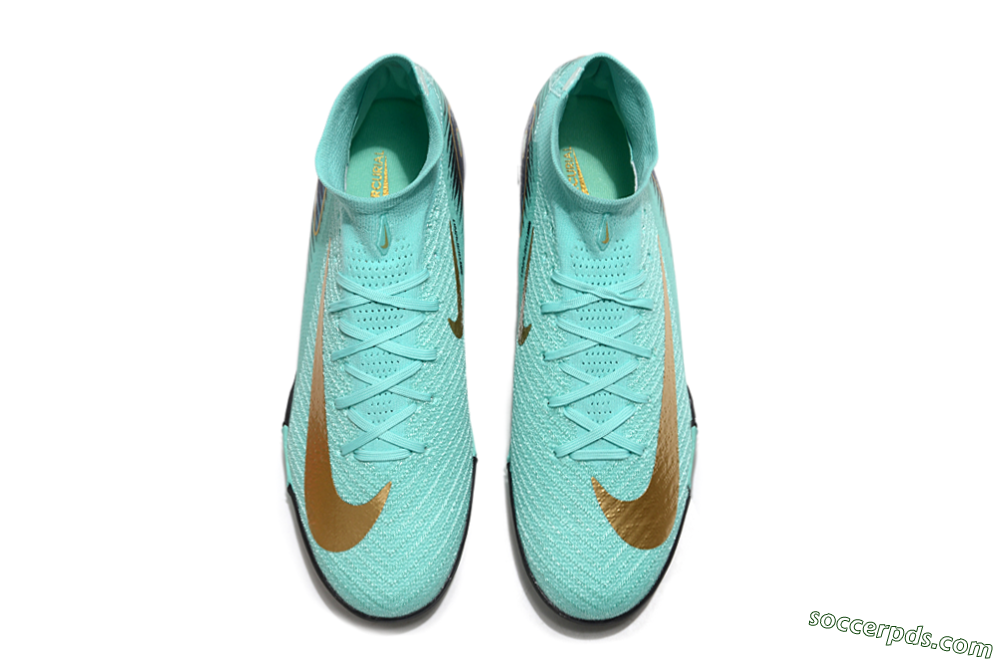 Nike Air Zoom Mercurial Superfly 10 Elite TF High-Tops Football Shoes - Jade/Gold/Blue 4