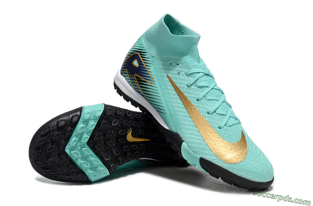 Nike Air Zoom Mercurial Superfly 10 Elite TF High-Tops Football Shoes - Jade/Gold/Blue 3