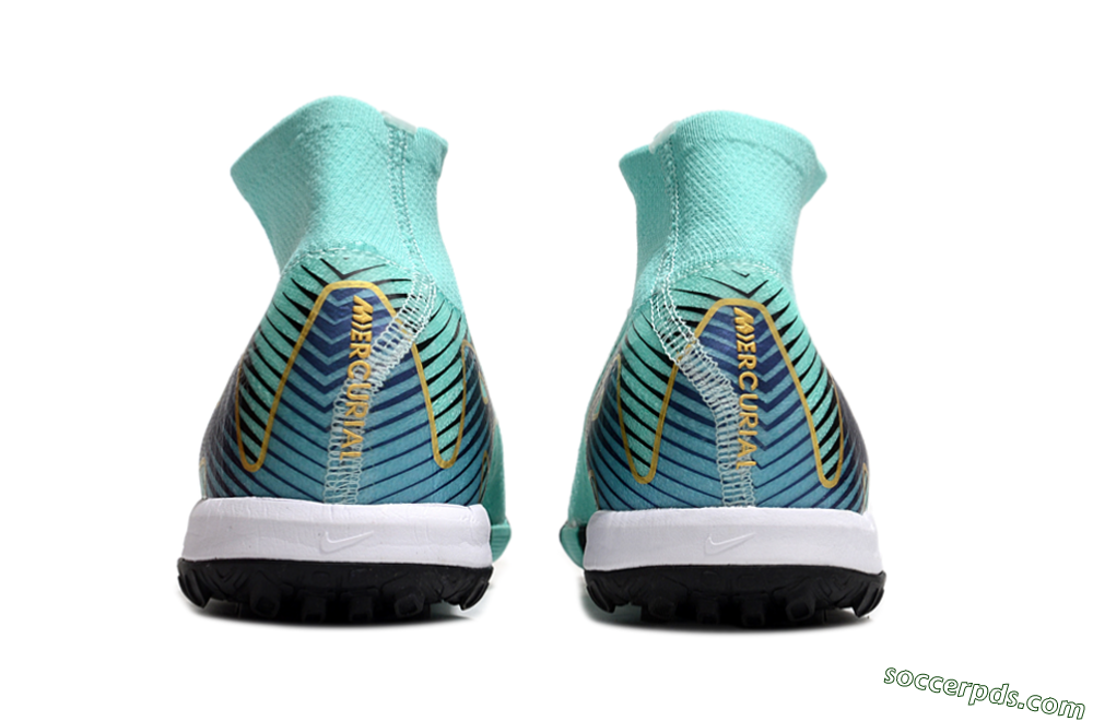 Nike Air Zoom Mercurial Superfly 10 Elite TF High-Tops Football Shoes - Jade/Gold/Blue 5