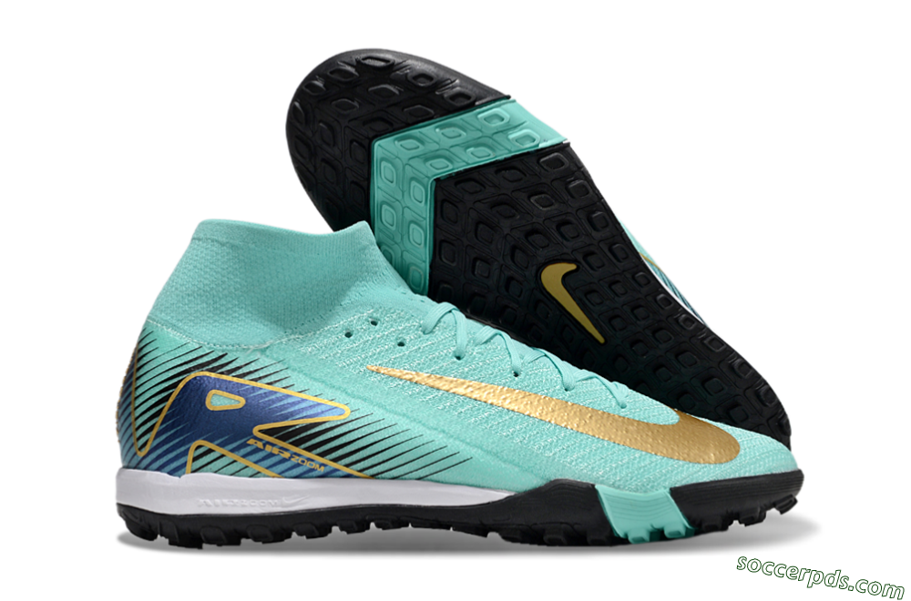 Nike Air Zoom Mercurial Superfly 10 Elite TF High-Tops Football Shoes - Jade/Gold/Blue 1