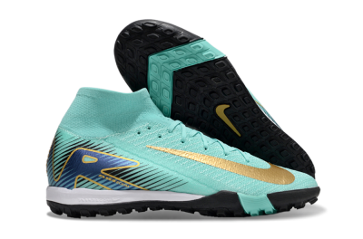 Nike Air Zoom Mercurial Superfly 10 Elite TF High-Tops Football Shoes - Jade/Gold/Blue