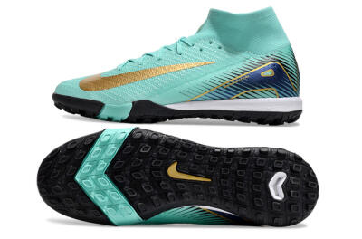 Nike Air Zoom Mercurial Superfly 10 Elite TF High-Tops Football Shoes - Jade/Gold/Blue