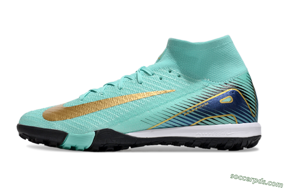 Nike Air Zoom Mercurial Superfly 10 Elite TF High-Tops Football Shoes - Jade/Gold/Blue 2