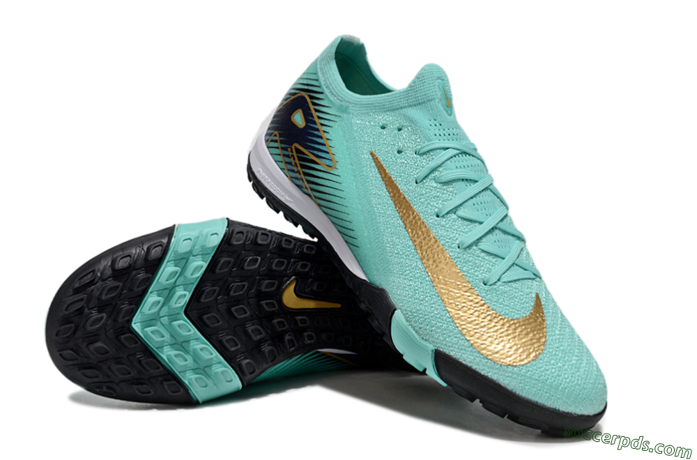 Nike Air Zoom Mercurial Vapor 16 Elite TF Low-Tops Football Shoes - Jade/Gold/Blue 3