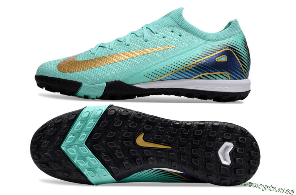 Nike Air Zoom Mercurial Vapor 16 Elite TF Low-Tops Football Shoes - Jade/Gold/Blue 0