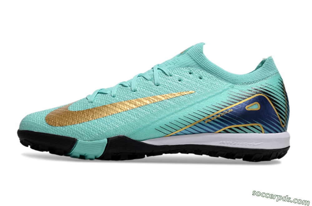 Nike Air Zoom Mercurial Vapor 16 Elite TF Low-Tops Football Shoes - Jade/Gold/Blue 2