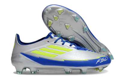Adidas F50 Elite FG Low-Tops Football Boots - Silver/Yellow/Blue