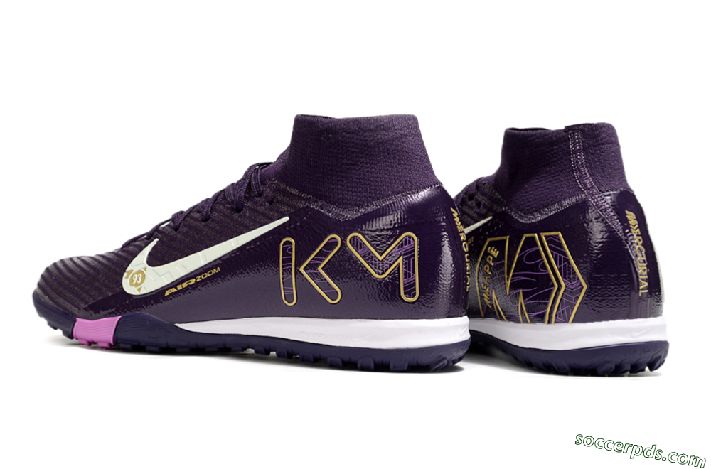 Nike Air Zoom Mercurial Superfly 10 Elite TF High-Tops Football Shoes - Purple/White/Gold 5
