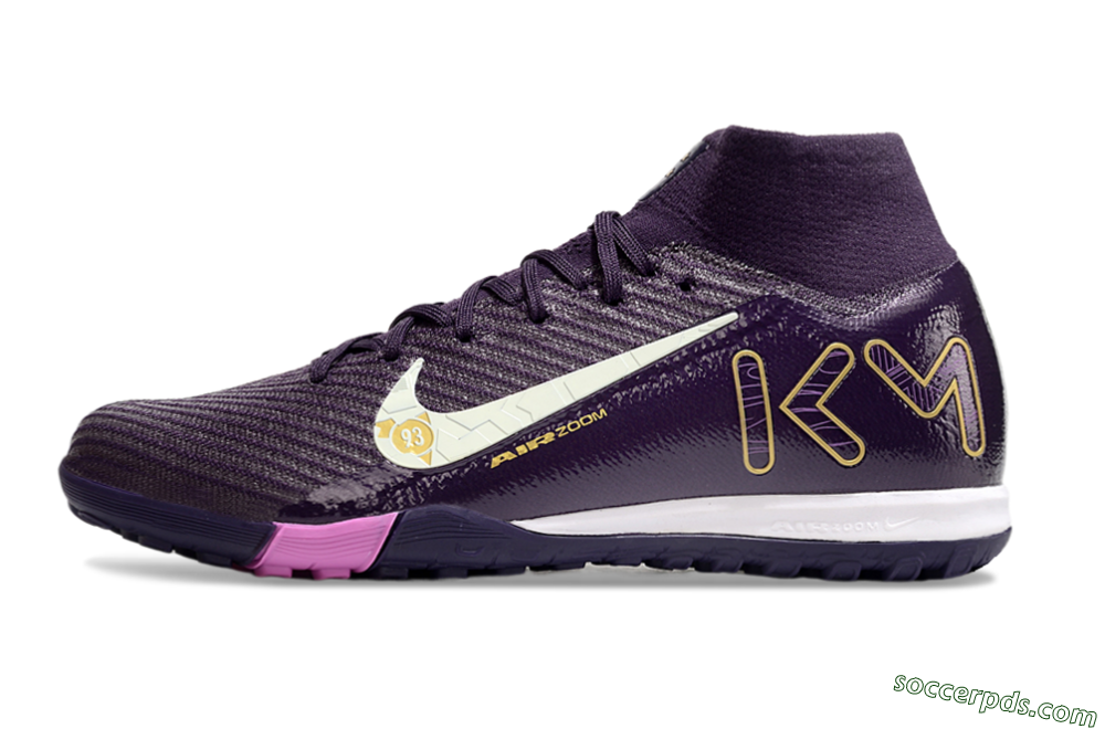 Nike Air Zoom Mercurial Superfly 10 Elite TF High-Tops Football Shoes - Purple/White/Gold 2