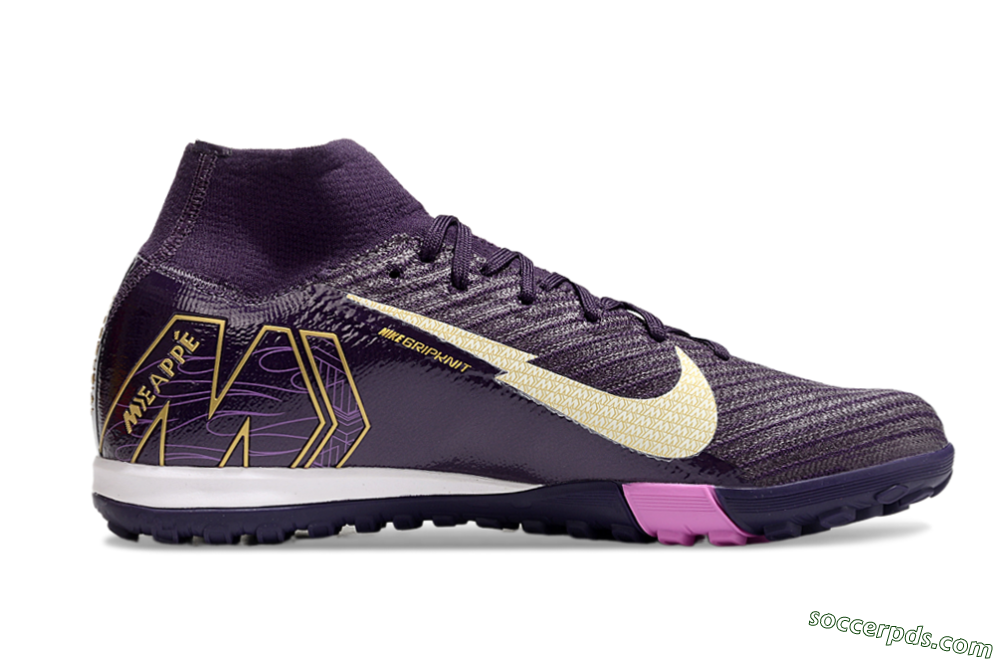 Nike Air Zoom Mercurial Superfly 10 Elite TF High-Tops Football Shoes - Purple/White/Gold 4