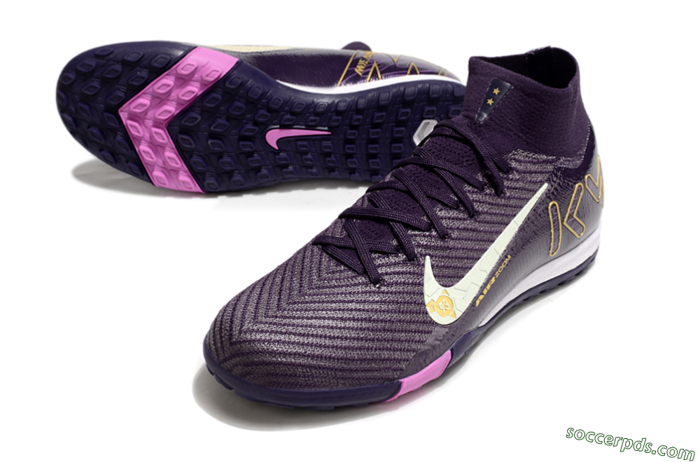 Nike Air Zoom Mercurial Superfly 10 Elite TF High-Tops Football Shoes - Purple/White/Gold 3