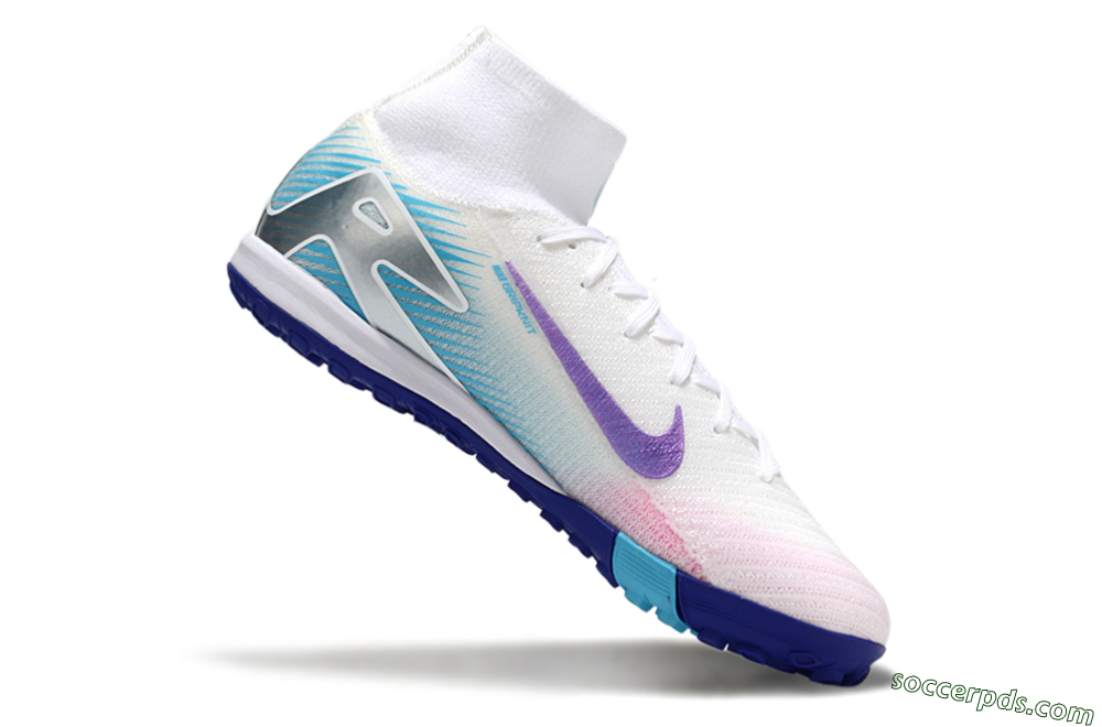 Nike Air Zoom Mercurial Superfly 10 Elite TF High-Tops Football Shoes - White/Purple/Blue 5