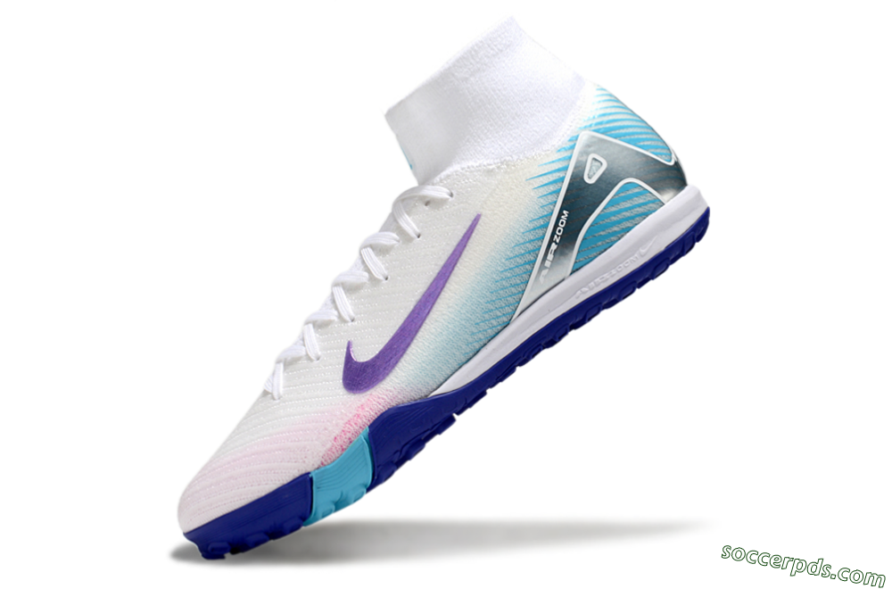 Nike Air Zoom Mercurial Superfly 10 Elite TF High-Tops Football Shoes - White/Purple/Blue 6