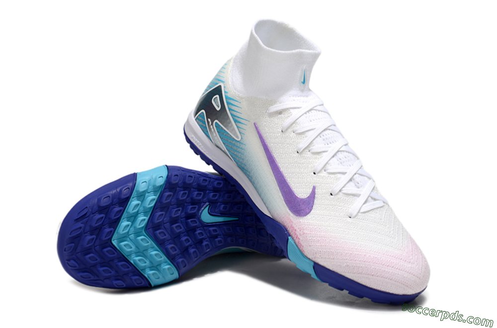 Nike Air Zoom Mercurial Superfly 10 Elite TF High-Tops Football Shoes - White/Purple/Blue 4