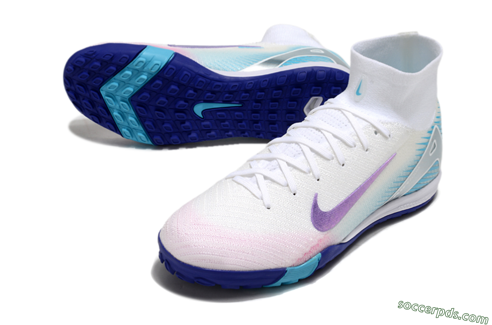 Nike Air Zoom Mercurial Superfly 10 Elite TF High-Tops Football Shoes - White/Purple/Blue 3