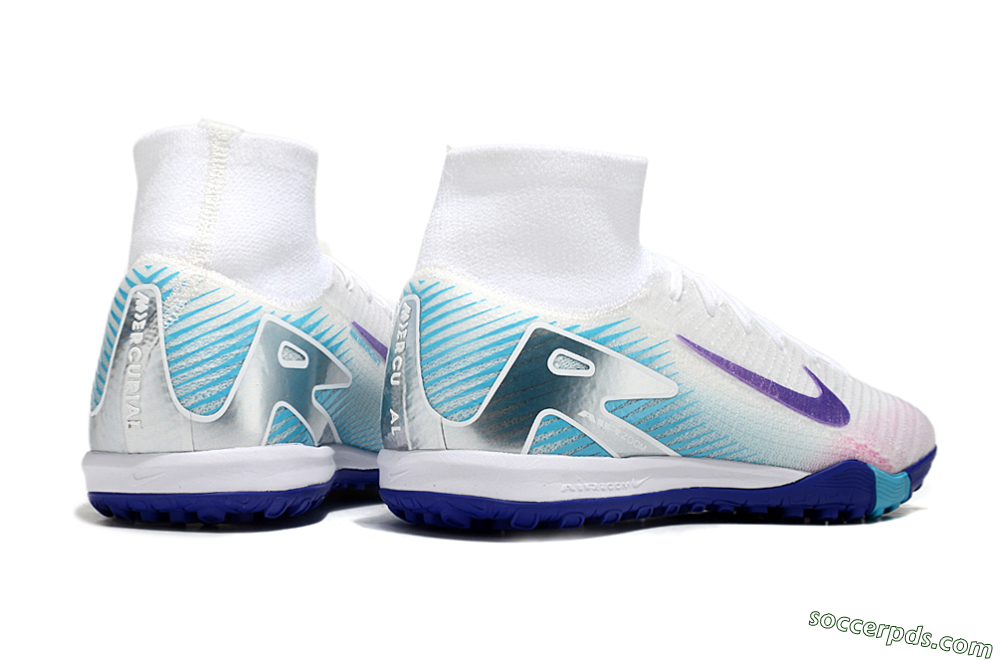 Nike Air Zoom Mercurial Superfly 10 Elite TF High-Tops Football Shoes - White/Purple/Blue 7
