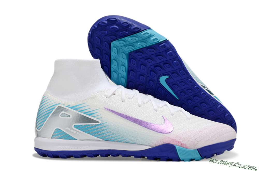 Nike Air Zoom Mercurial Superfly 10 Elite TF High-Tops Football Shoes - White/Purple/Blue 1