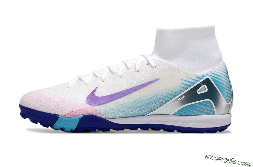 Nike Air Zoom Mercurial Superfly 10 Elite TF High-Tops Football Shoes - White/Purple/Blue 2