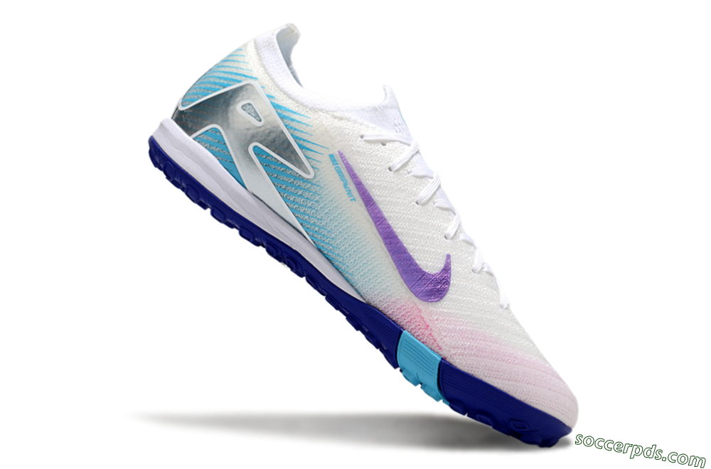 Nike Air Zoom Mercurial Vapor 16 Elite TF Low-Tops Football Shoes - White/Purple/Silver/Jade 5
