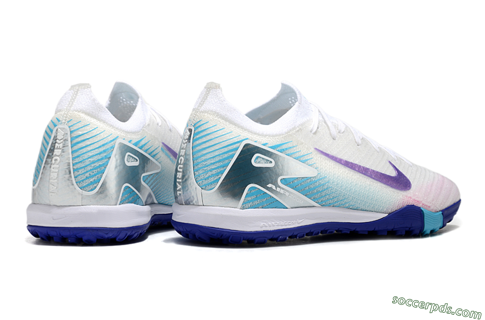 Nike Air Zoom Mercurial Vapor 16 Elite TF Low-Tops Football Shoes - White/Purple/Silver/Jade 7