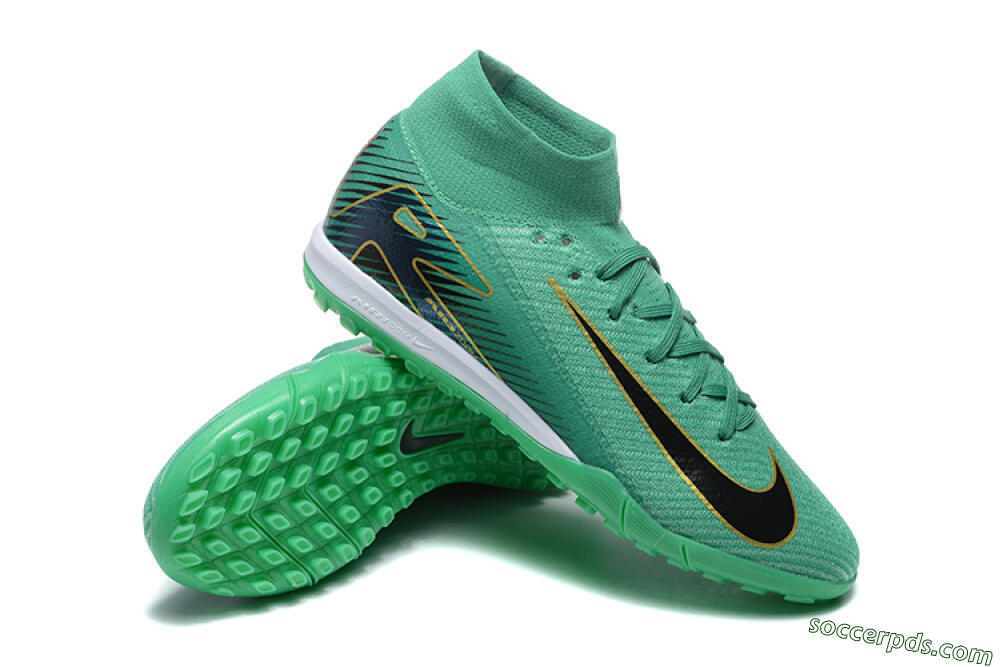 Nike Air Zoom Mercurial Superfly 10 Elite TF High-Tops Football Shoes - Green/Gold/White 4