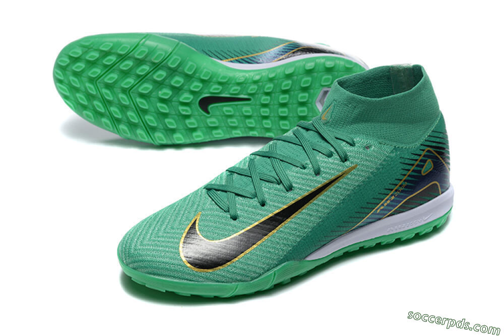 Nike Air Zoom Mercurial Superfly 10 Elite TF High-Tops Football Shoes - Green/Gold/White 3