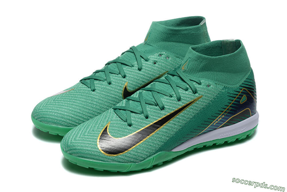 Nike Air Zoom Mercurial Superfly 10 Elite TF High-Tops Football Shoes - Green/Gold/White 5