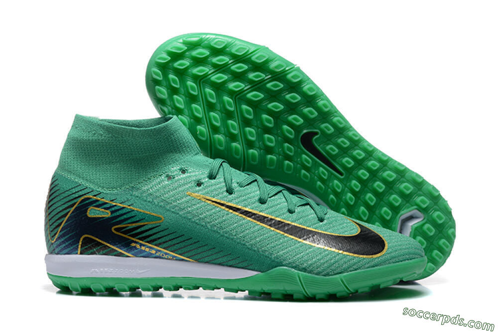 Nike Air Zoom Mercurial Superfly 10 Elite TF High-Tops Football Shoes - Green/Gold/White 1
