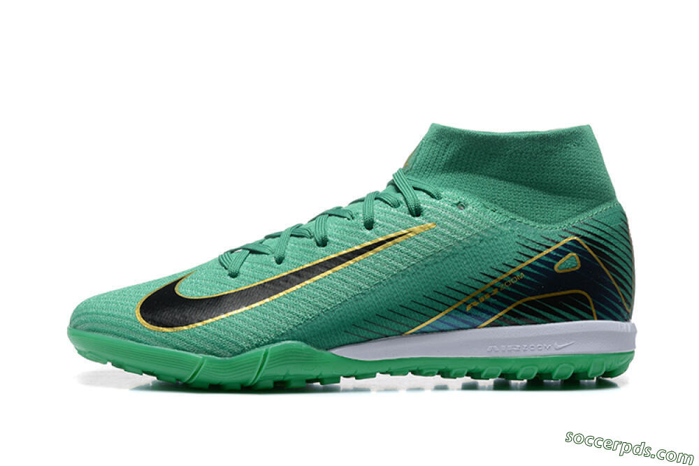 Nike Air Zoom Mercurial Superfly 10 Elite TF High-Tops Football Shoes - Green/Gold/White 2