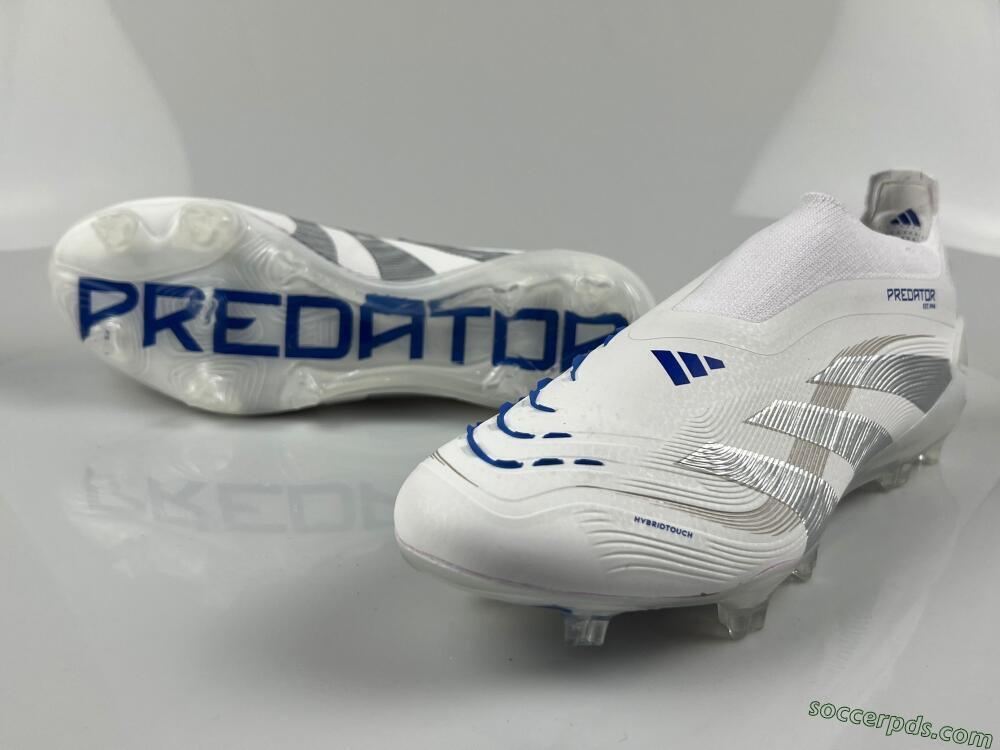 Adidas Predator Laceless Elite 25 FG Low-Tops Football Boots - White/Blue/Silver