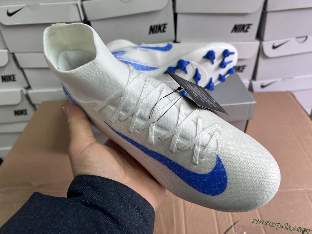 Nike Air Zoom Mercurial Superfly 10 Elite AG High-Tops Football Boots - Beige/White/Blue