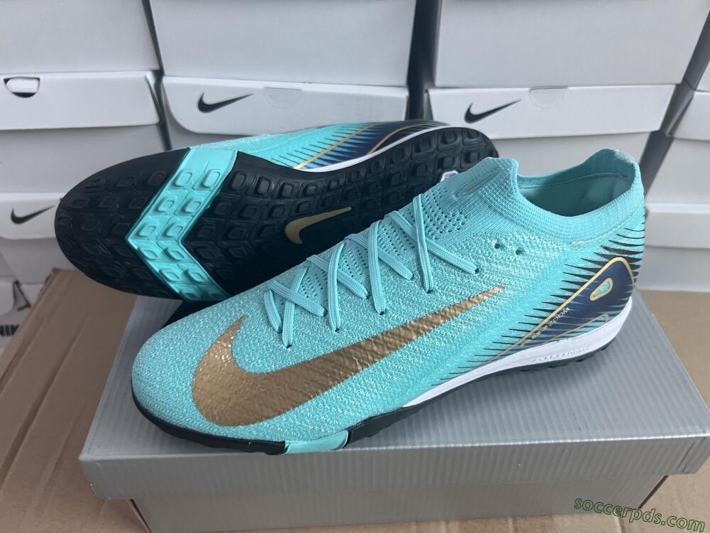 Nike Air Zoom Mercurial Vapor 16 Elite TF Low-Tops Football Shoes - Jade/Gold/Blue