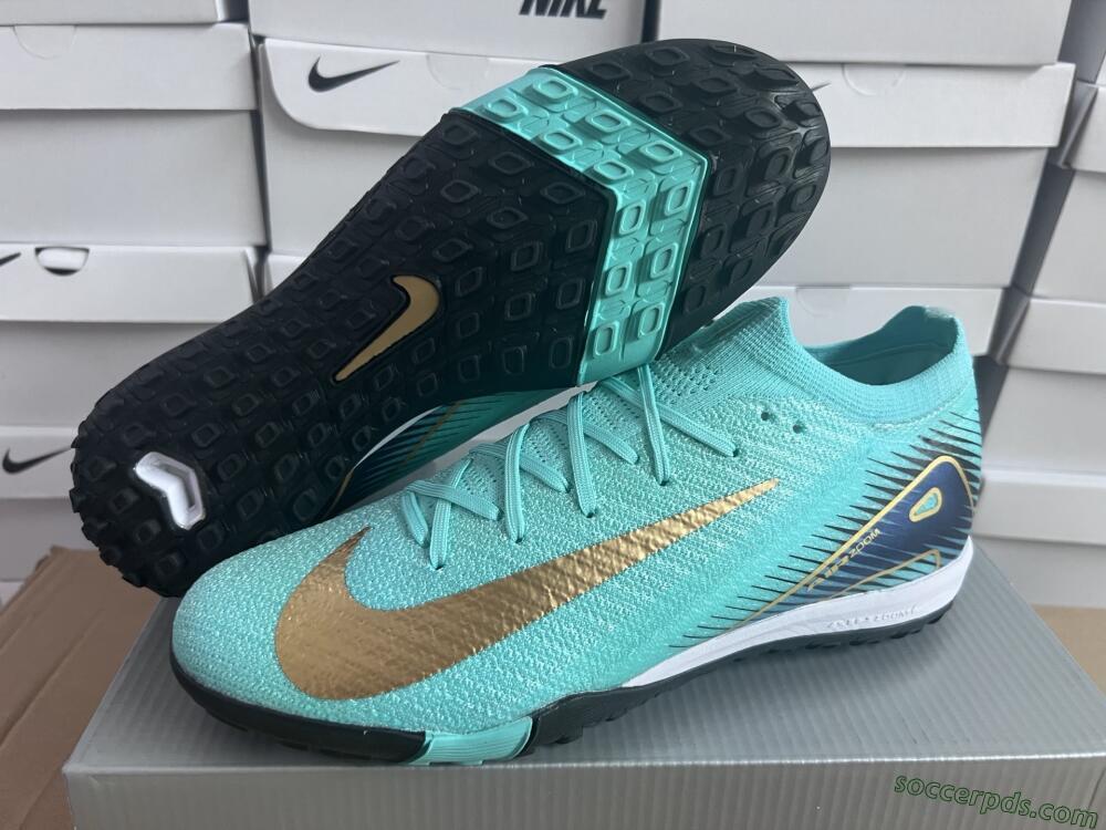 Nike Air Zoom Mercurial Vapor 16 Elite TF Low-Tops Football Shoes - Jade/Gold/Blue