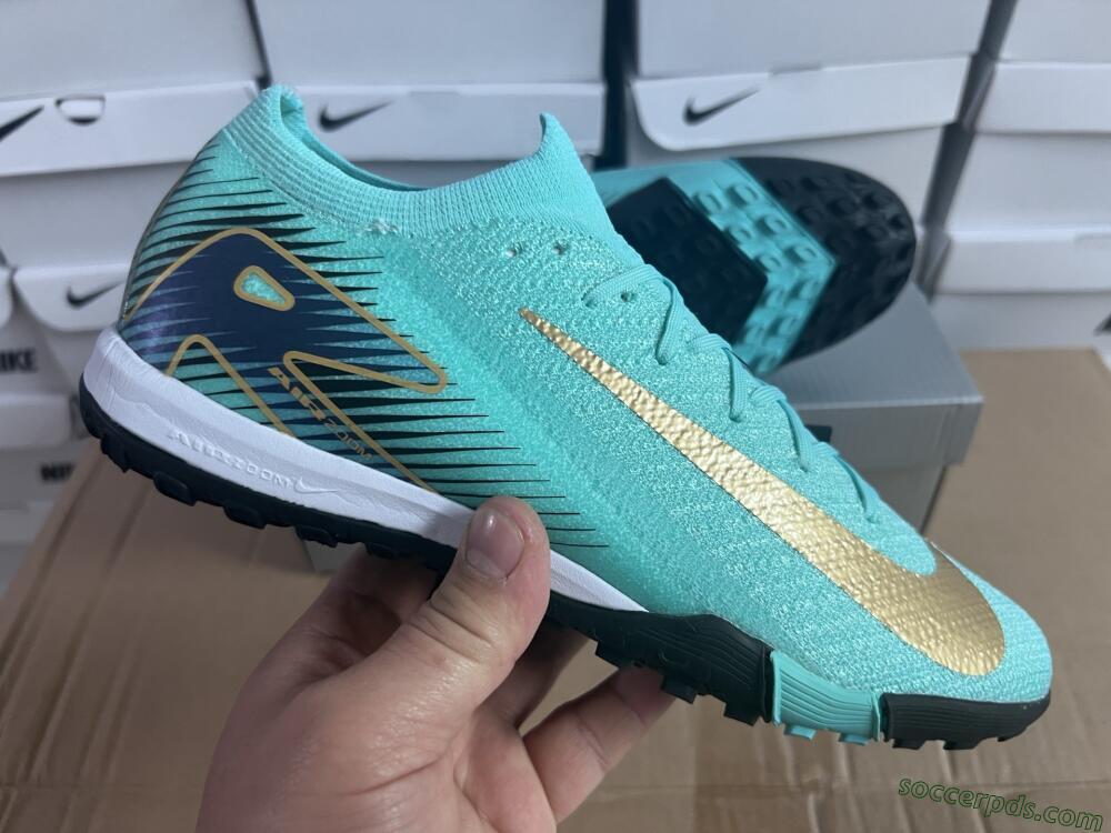 Nike Air Zoom Mercurial Vapor 16 Elite TF Low-Tops Football Shoes - Jade/Gold/Blue