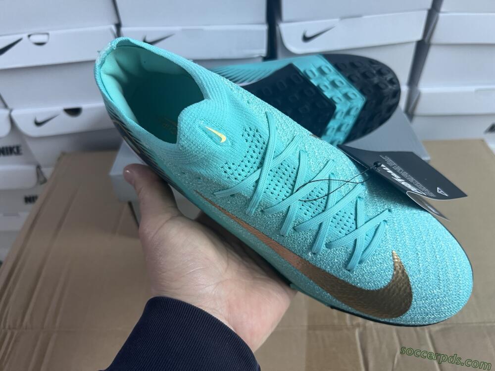 Nike Air Zoom Mercurial Vapor 16 Elite TF Low-Tops Football Shoes - Jade/Gold/Blue