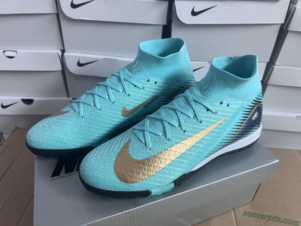 Nike Air Zoom Mercurial Superfly 10 Elite TF High-Tops Football Shoes - Jade/Gold/Blue